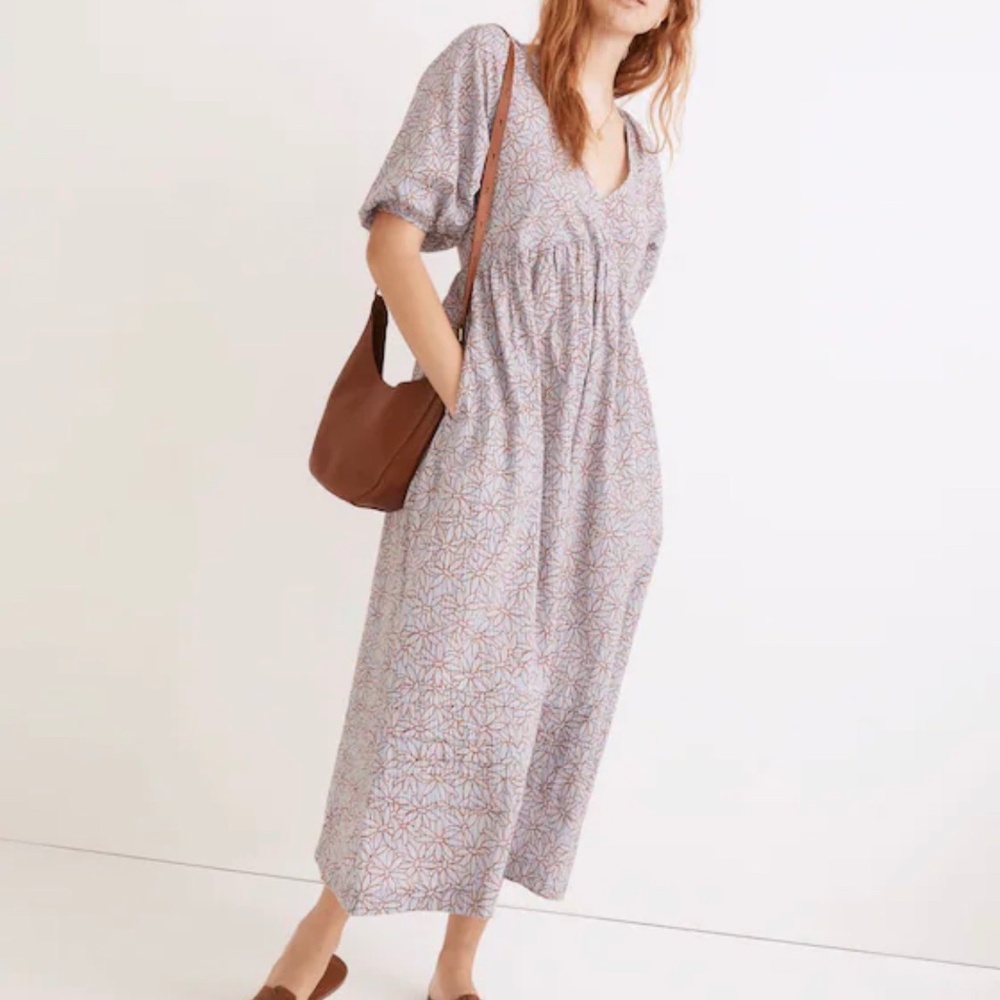 NWT Madewell Puff-Sleeve Midi Dress